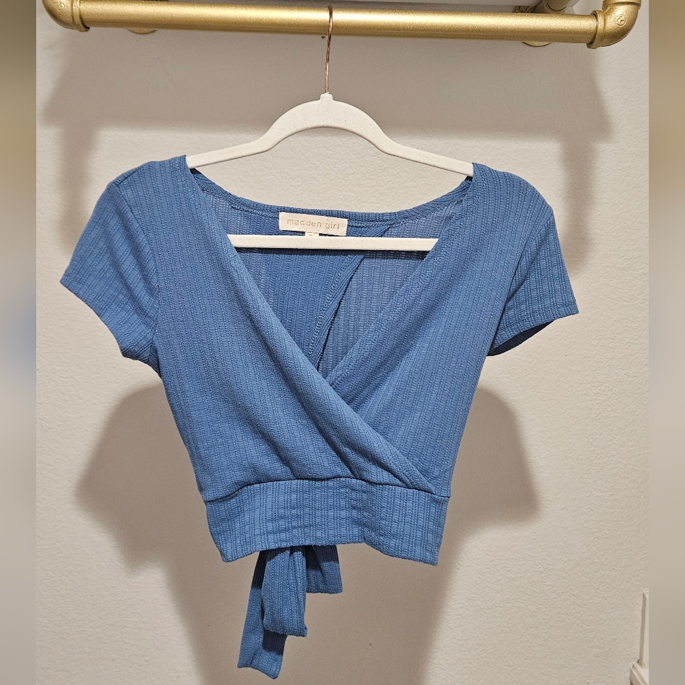 Madden Girl Denim Blue Wrap Crop Top